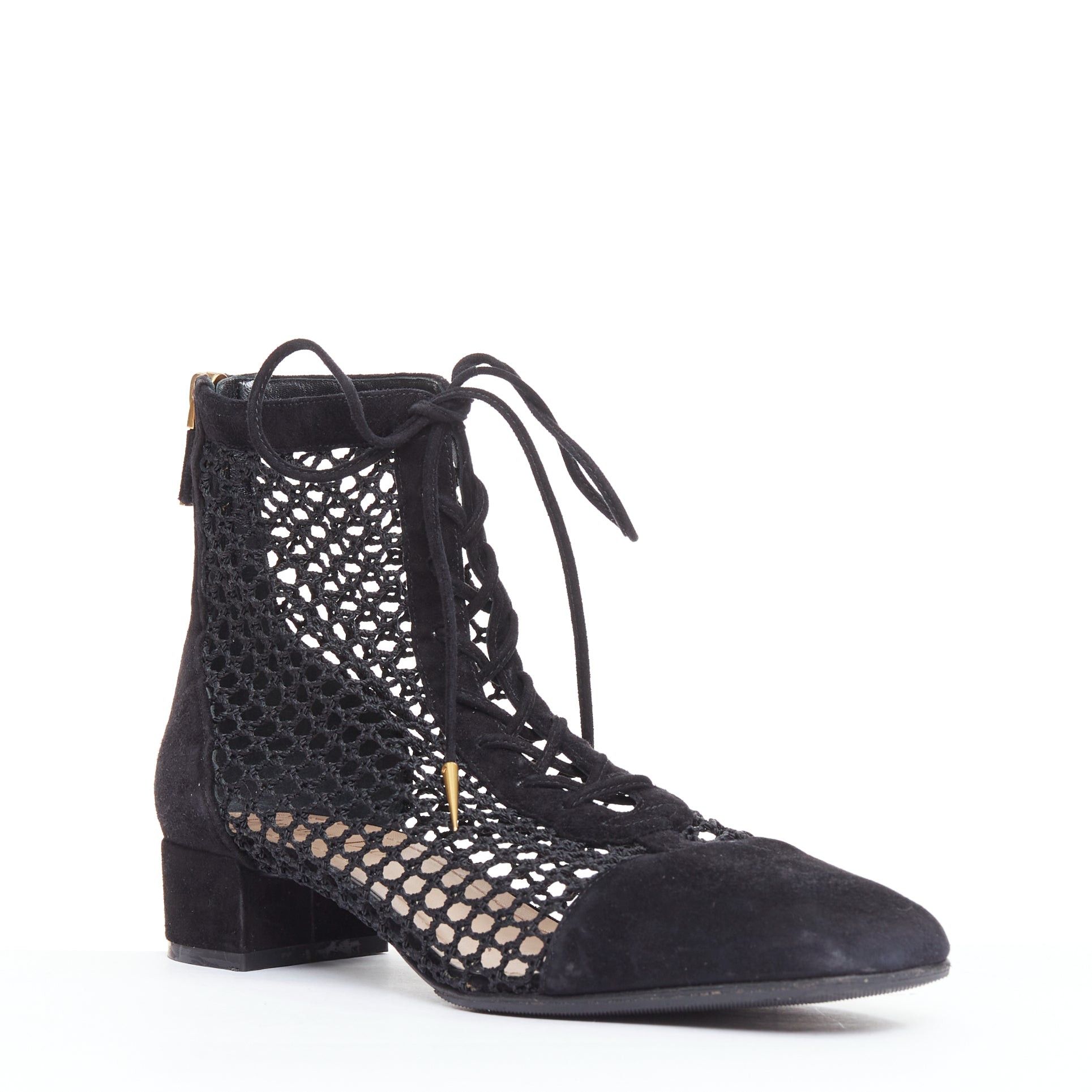 Dior CHRISTIAN DIOR Naughtily-D black suede caged lace up ankle boots EU37.5 Size US 7.5 / IT 37.5 - 2 Thumbnail