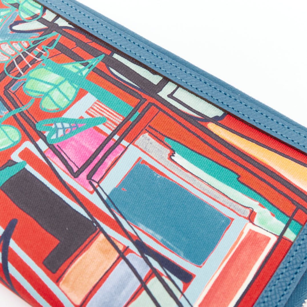 Hermes HERMES Soie Cool Azap red geometric print silk blue leather zip around wallet Size ONE SIZE - 6 Thumbnail