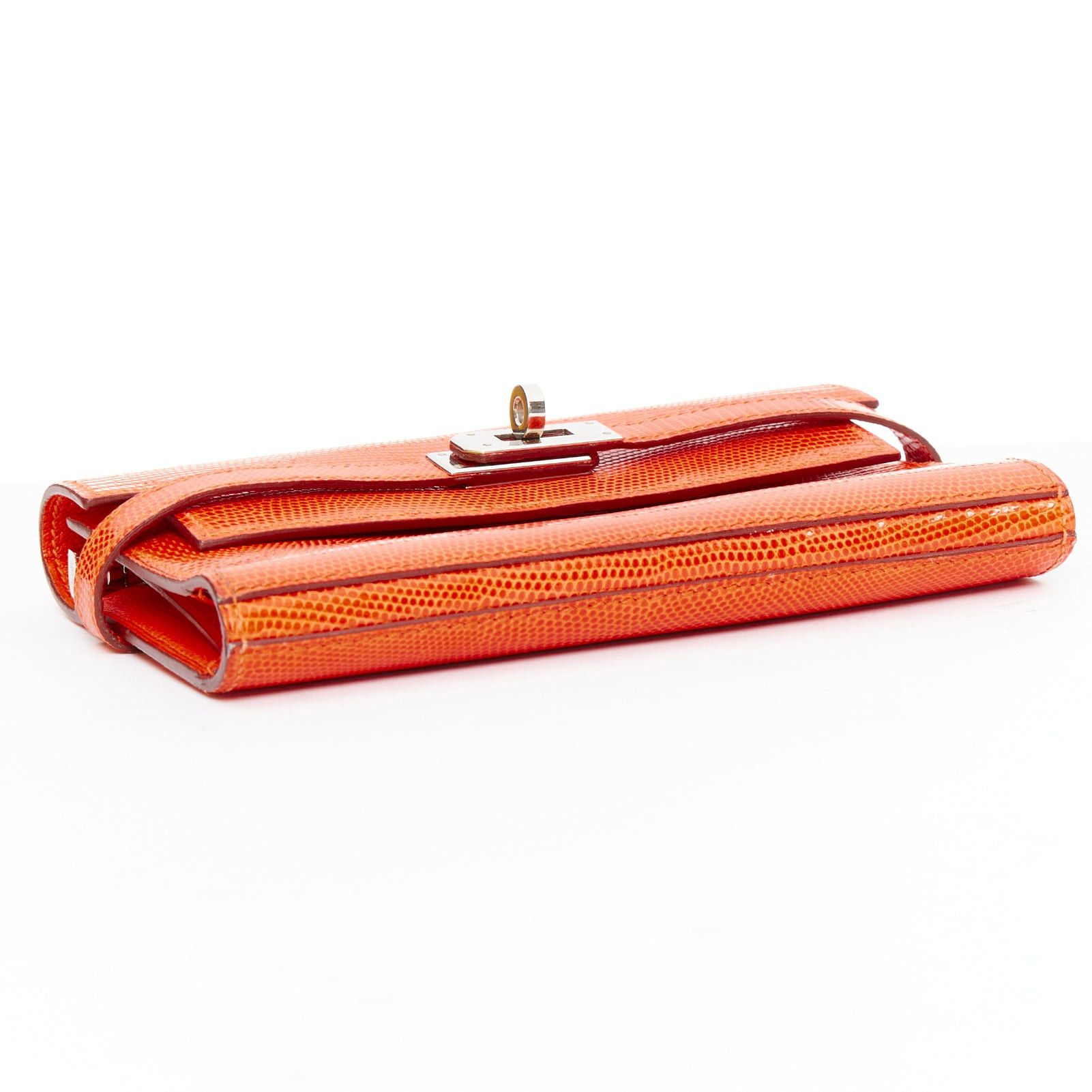 Hermes HERMES Kelly Short orange shiny liz leather PHW classic wallet Size ONE SIZE - 4 Thumbnail