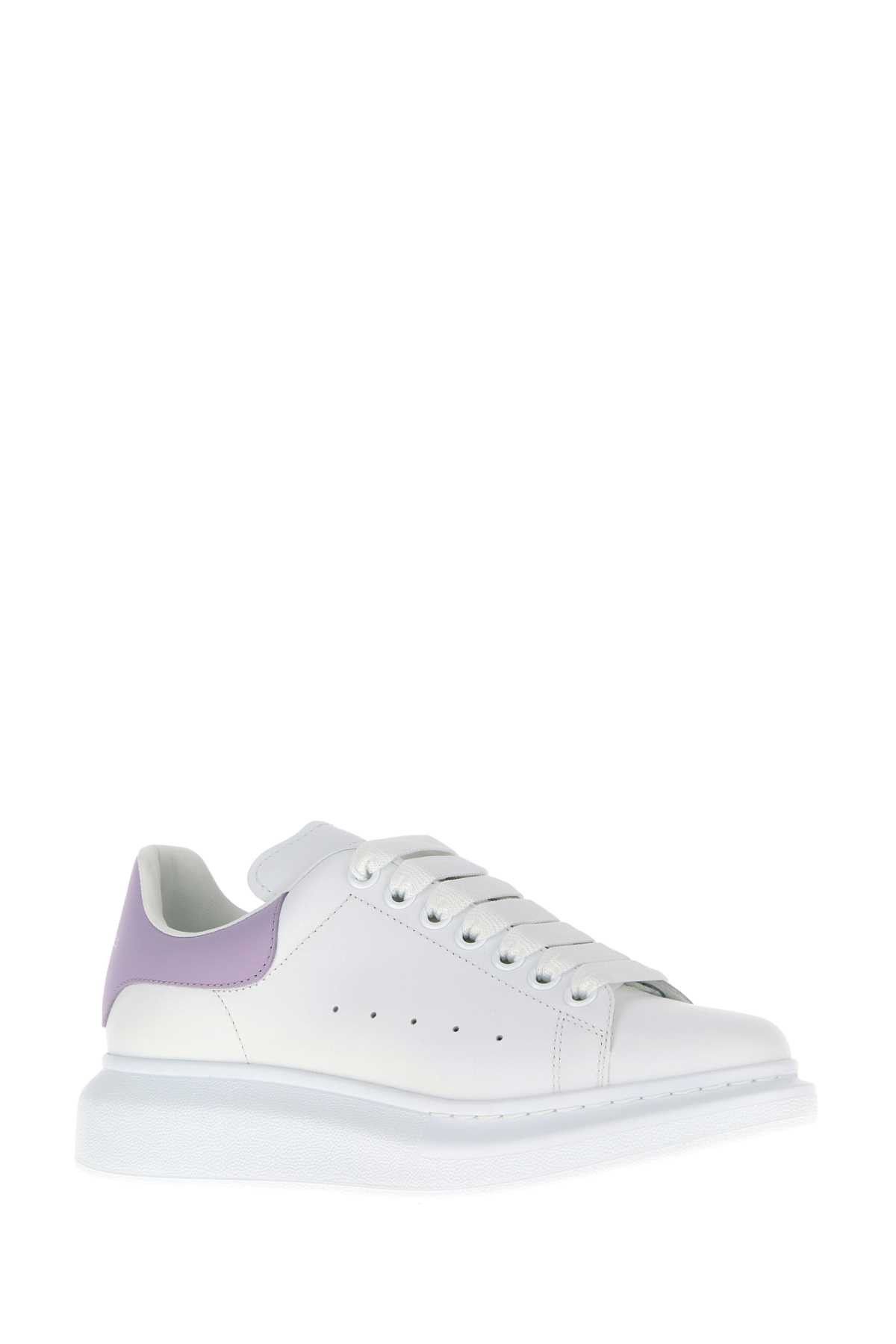 White Leather Sneakers With Lilac Leather Heel