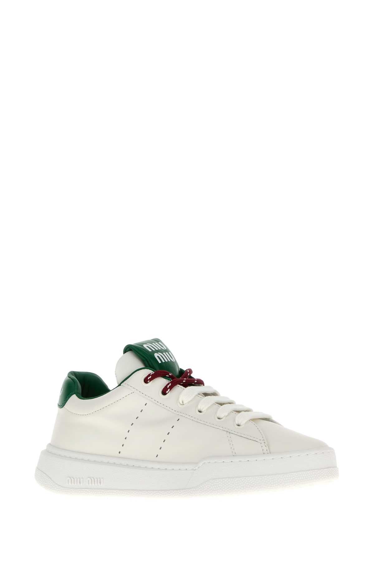 Miu Miu White Leather Sneakers Size US 7.5 / IT 37.5 - 2 Thumbnail