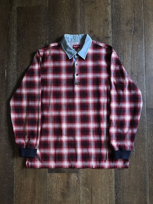 Supreme Supreme Shadow Plaid Denim Collar Flannel Red FW14 | Grailed