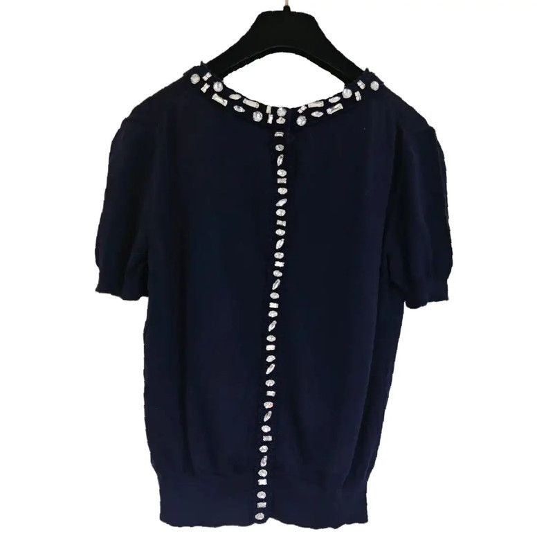 Dior Dior Spring Autumn Navy Cotton Short Sleeve Top 0089 Size XS / US 0-2 / IT 36-38 - 3 Thumbnail