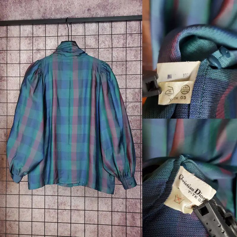 Dior Dior Green Silk Checkered Long Sleeve Shirt 0089 Size M / US 6-8 / IT 42-44 - 7 Thumbnail