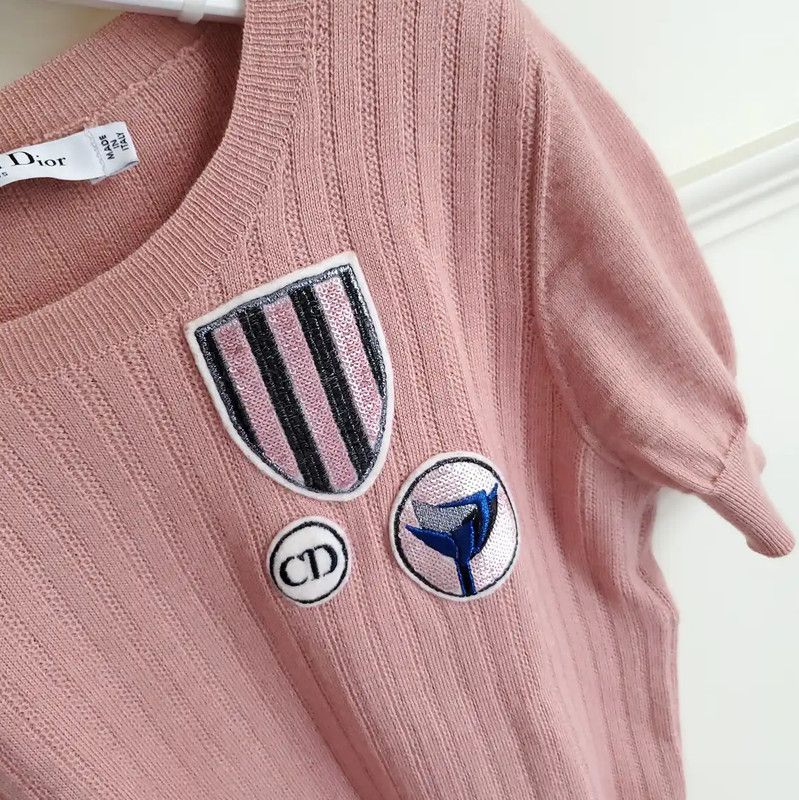 Dior Dior Pink Cashmere Embroidered Short Sleeve Sweater 0089 Size XS / US 0-2 / IT 36-38 - 4 Thumbnail