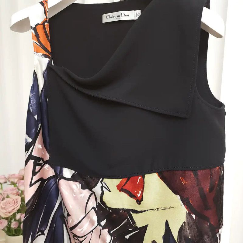 Dior Dior Black Silk Print Short Sleeve Top 0089 Size XS / US 0-2 / IT 36-38 - 2 Thumbnail