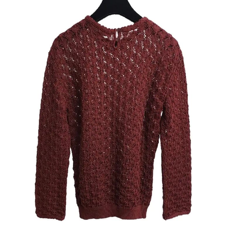 Dior Dior Wine Red Long Sleeve Crochet Sweater 0089 Size XS / US 0-2 / IT 36-38 - 2 Thumbnail