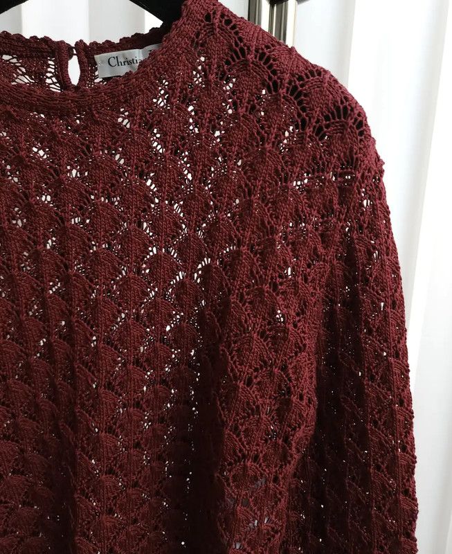 Dior Dior Wine Red Long Sleeve Crochet Sweater 0089 Size XS / US 0-2 / IT 36-38 - 5 Thumbnail