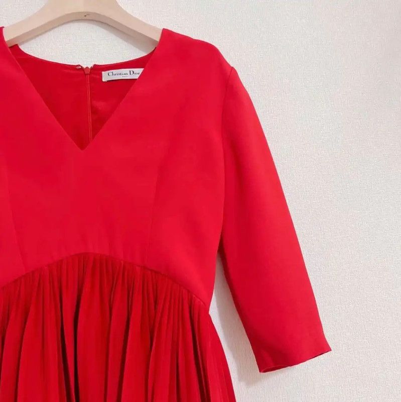 Dior Dior Red Pleated Dress for Women in Size M 0089 Size M / US 6-8 / IT 42-44 - 3 Thumbnail