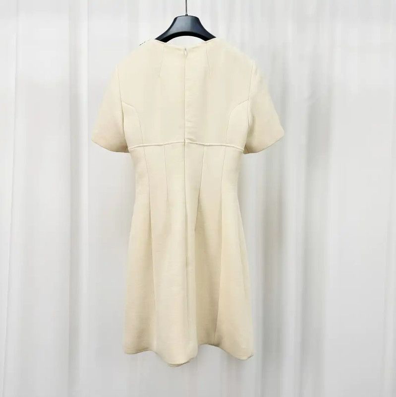 Dior Dior Cream Wool Logo Short Sleeve Dress 0089 Size XS / US 0-2 / IT 36-38 - 2 Thumbnail