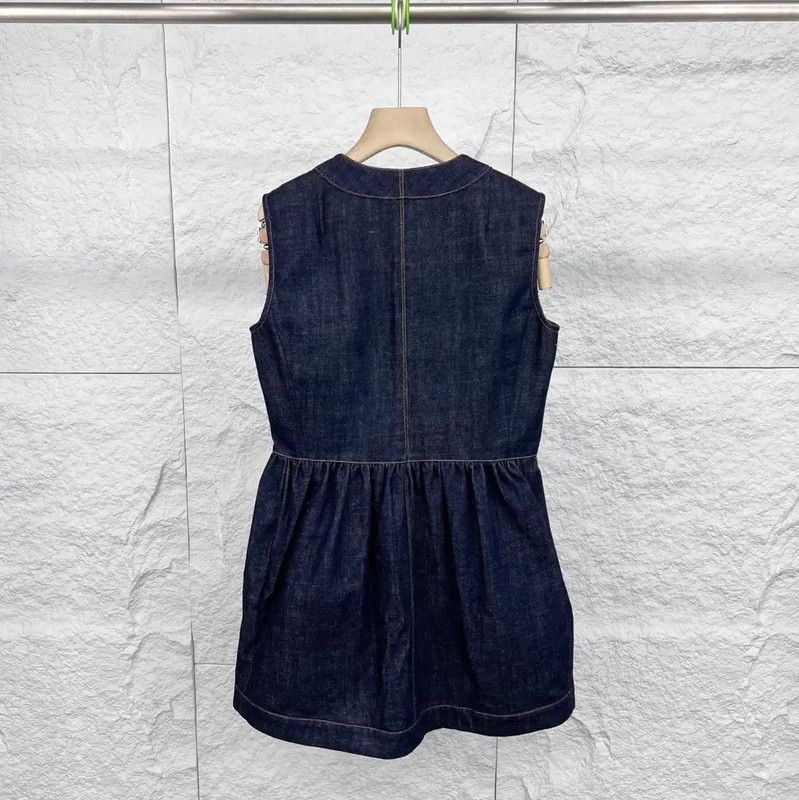 Dior Dior Navy Cotton Women's Dress with Embroidery 0089 Size ONE SIZE - 2 Thumbnail