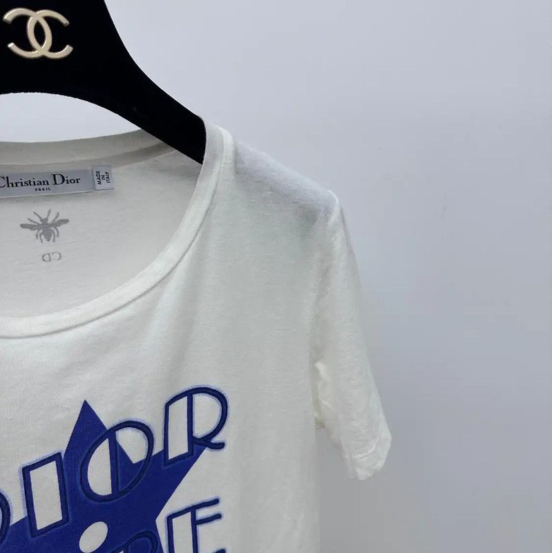 Dior Dior White T-Shirt with Blue Logo 0089 Size XS / US 0-2 / IT 36-38 - 3 Thumbnail