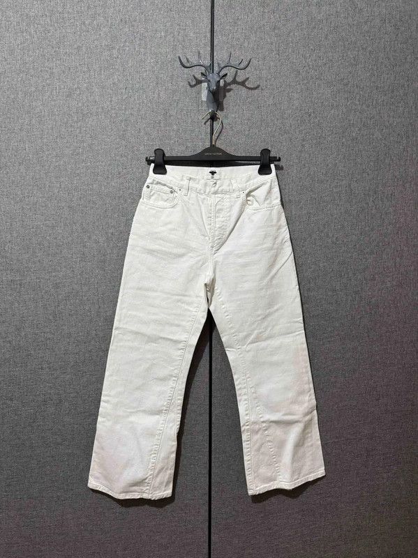 Dior Dior White Cotton Embroidered Casual Pants 0089 Size 23" - 2 Thumbnail