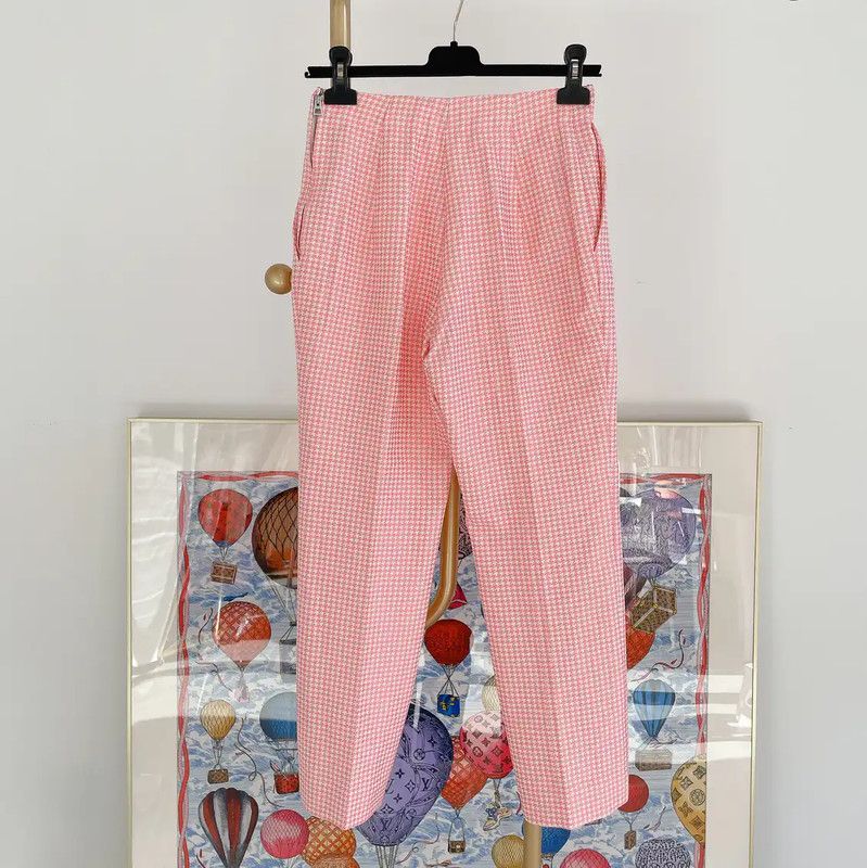 Dior Dior Pink Cotton Checkered Trousers for Women 0089 Size 26" / US 2 / IT 38 - 2 Thumbnail