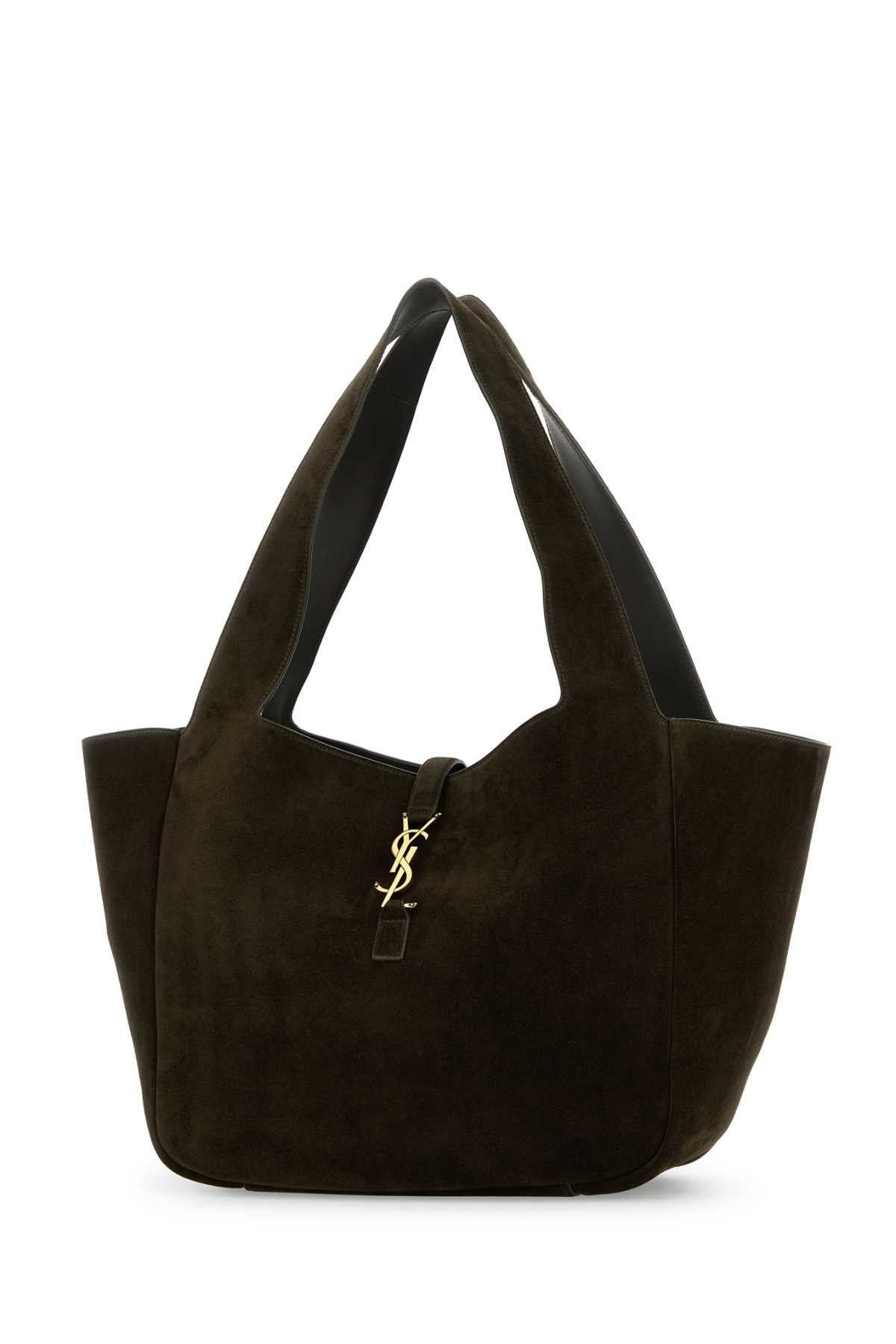 Saint Laurent Paris Khaki Suede Leather Le 5 Ã 7 Bea Shopping Bag Size ONE SIZE - 2 Thumbnail