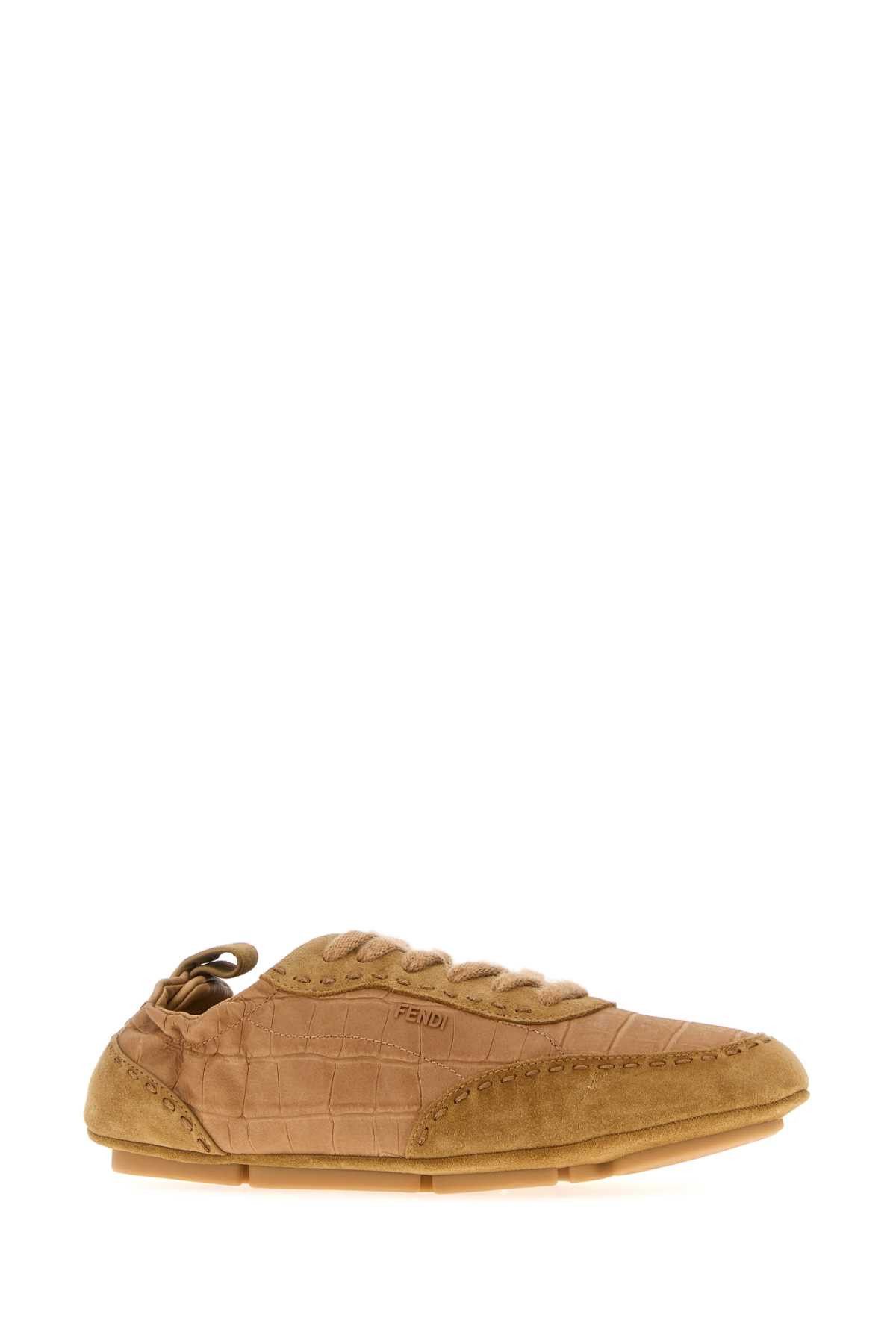 Fendi Camel Leather And Suede Fendi Fit Sneakers Size US 11 / EU 44 - 2 Thumbnail