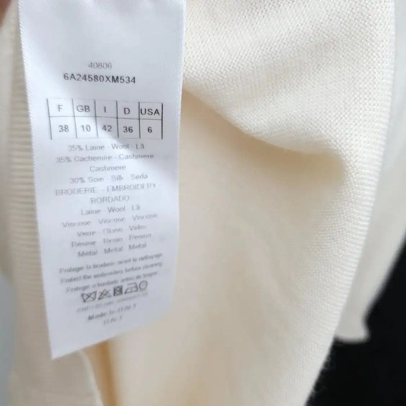 Dior Dior Women's Cream Wool Short Sleeve Sweater 0089 Size S / US 4 / IT 40 - 5 Thumbnail