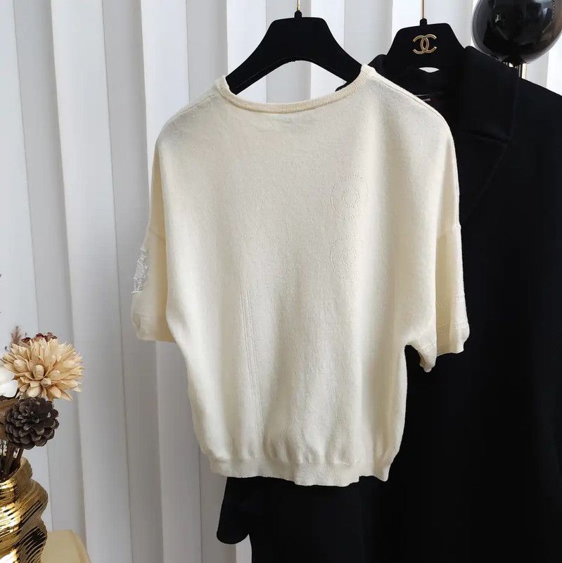 Dior Dior Cream Wool Short Sleeve Sweater 0089 Size S / US 4 / IT 40 - 2 Thumbnail