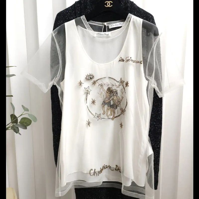 Dior Dior Women's Short Sleeve Silk T-Shirt 0089 Size S / US 4 / IT 40 - 2 Thumbnail