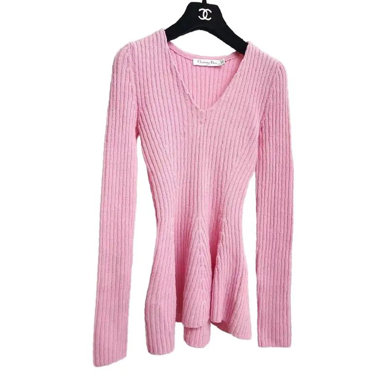 Dior Dior Pink Wool Long Sleeve Knit Top 0089 Size S / US 4 / IT 40 - 2 Thumbnail