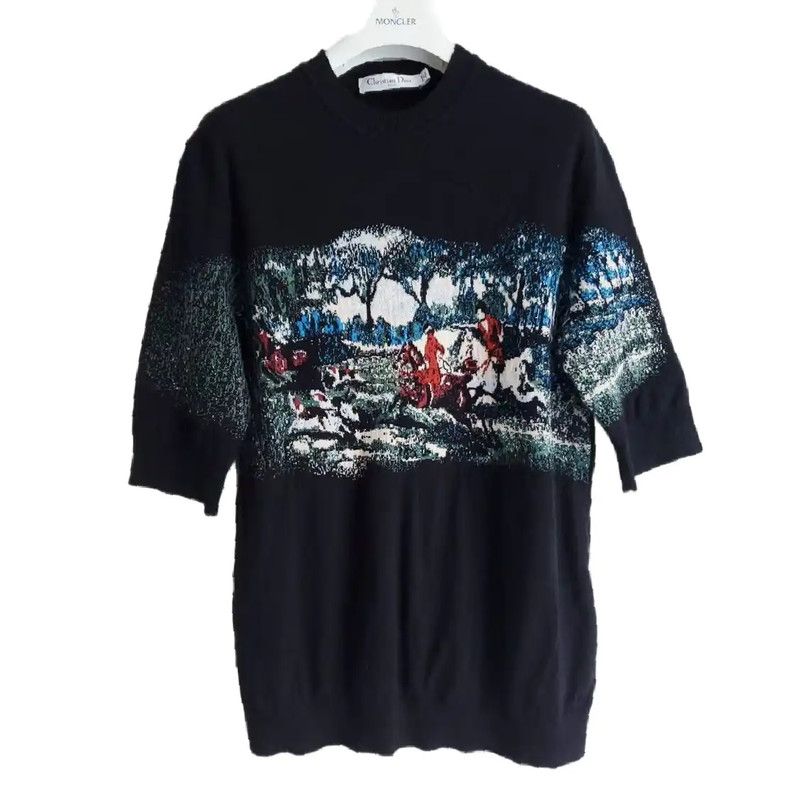 Dior Dior Black Wool Print Short Sleeve Sweater 0089 Size S / US 4 / IT 40 - 2 Thumbnail