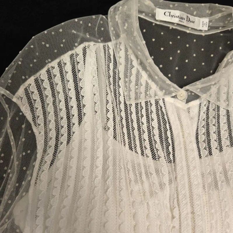 Dior Dior Long Sleeve White Sheer Blouse 0089 Size M / US 6-8 / IT 42-44 - 5 Thumbnail