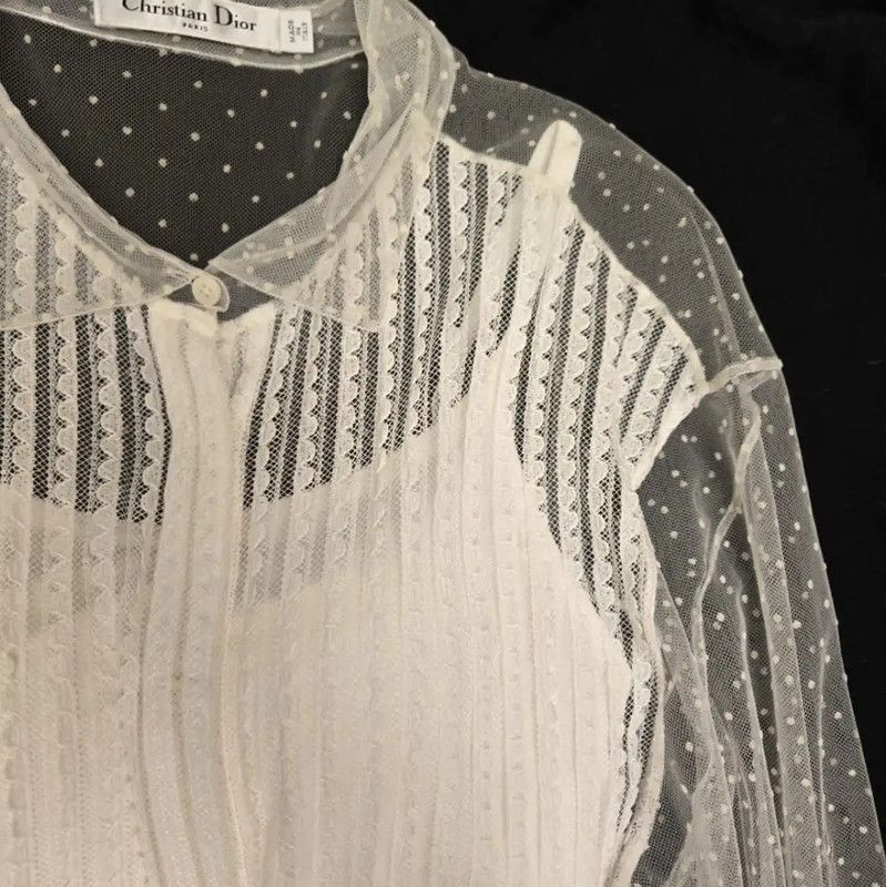 Dior Dior Long Sleeve White Sheer Blouse 0089 Size M / US 6-8 / IT 42-44 - 3 Thumbnail