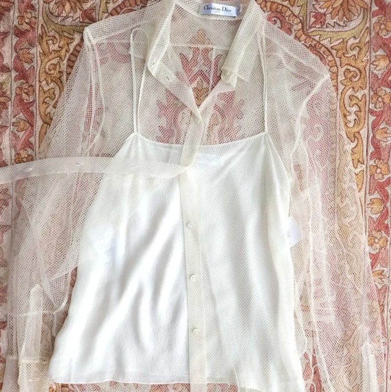 Dior Dior Sheer White Long Sleeve Cropped Shirt 0089 Size XS / US 0-2 / IT 36-38 - 2 Thumbnail