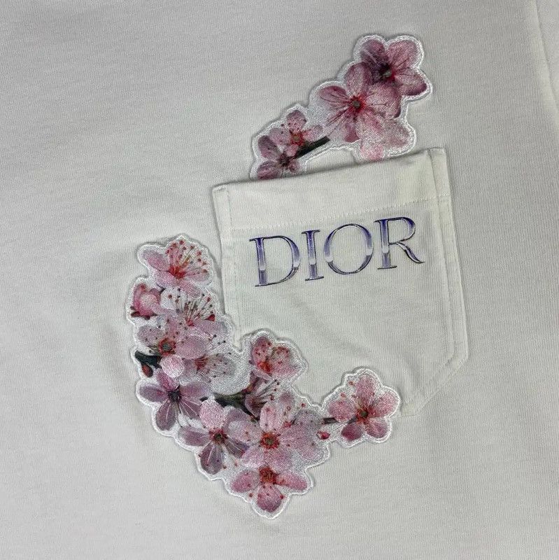 Dior Dior White Cotton Women's T-Shirt with Floral Design 0089 Size L / US 10 / IT 46 - 3 Thumbnail
