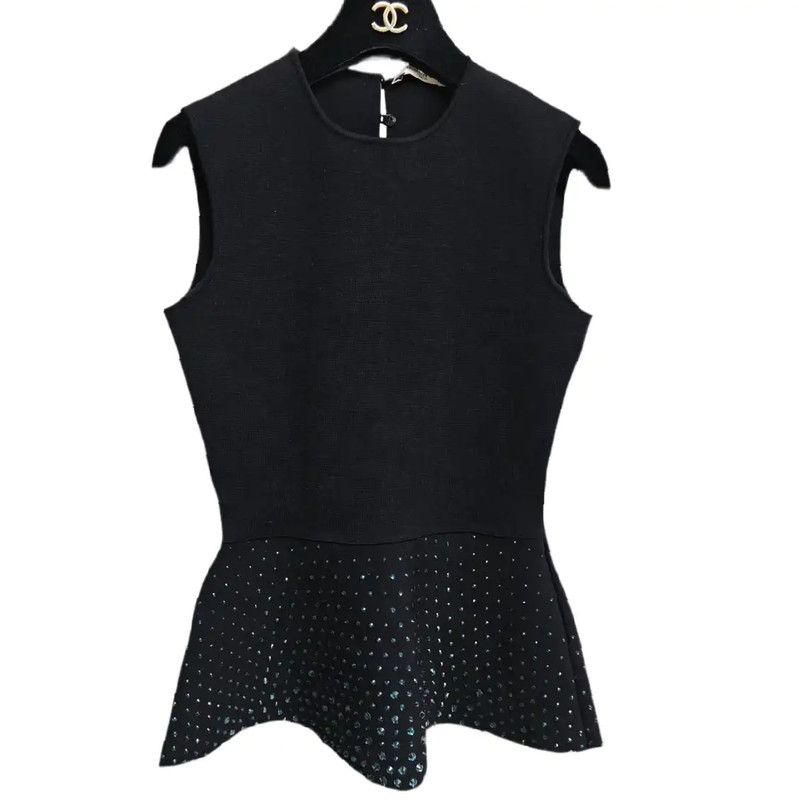 Dior Dior Women's Black Wool Short Sleeve Top 0089 Size S / US 4 / IT 40 - 2 Thumbnail