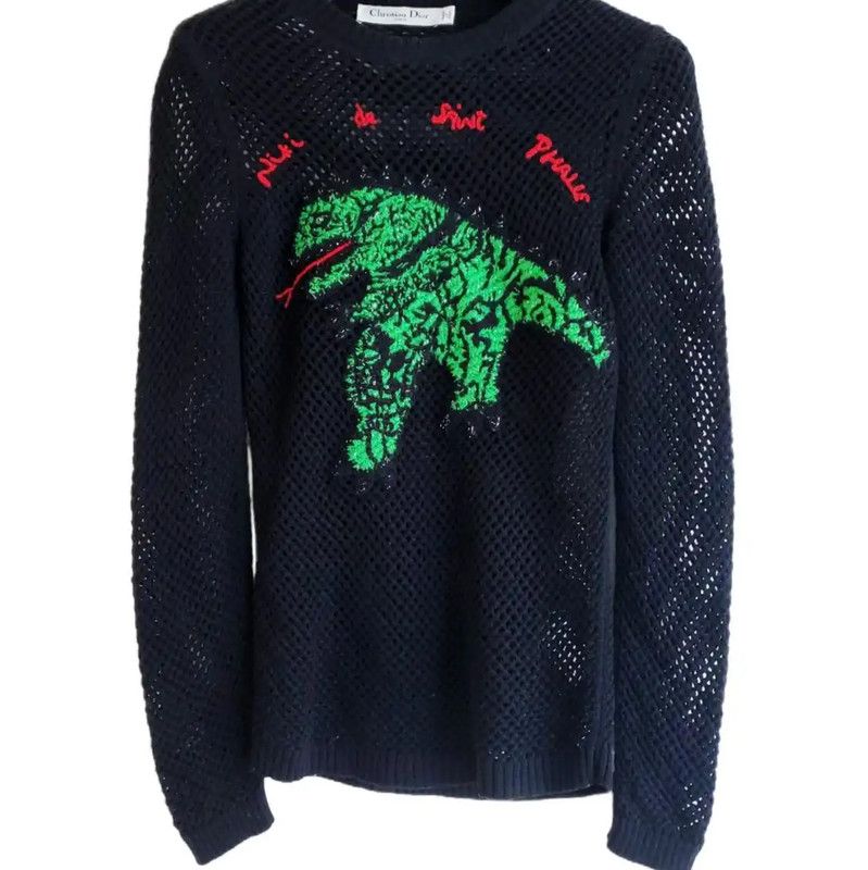 Dior Dior Black Embroidered Long Sleeve Sweater 0089 Size XS / US 0-2 / IT 36-38 - 2 Thumbnail