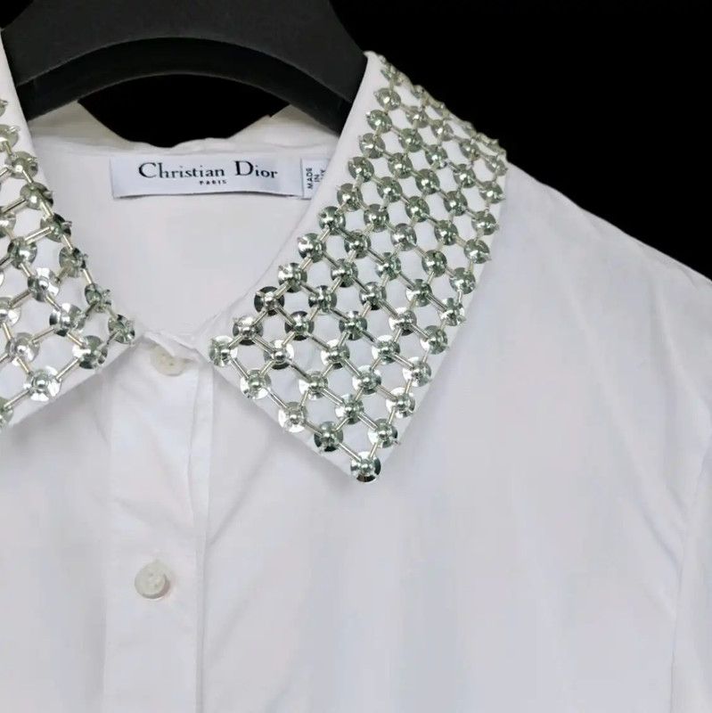 Dior Dior Long Sleeve White Cotton Blouse 0089 Size L / US 10 / IT 46 - 3 Thumbnail
