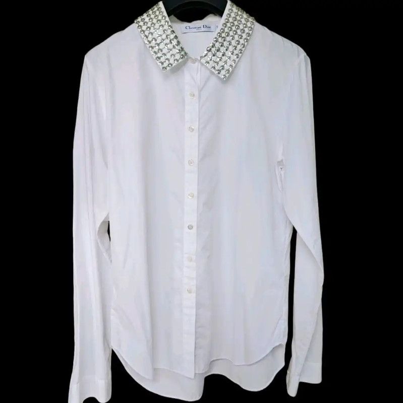Dior Dior Long Sleeve White Cotton Blouse 0089 Size L / US 10 / IT 46 - 2 Thumbnail