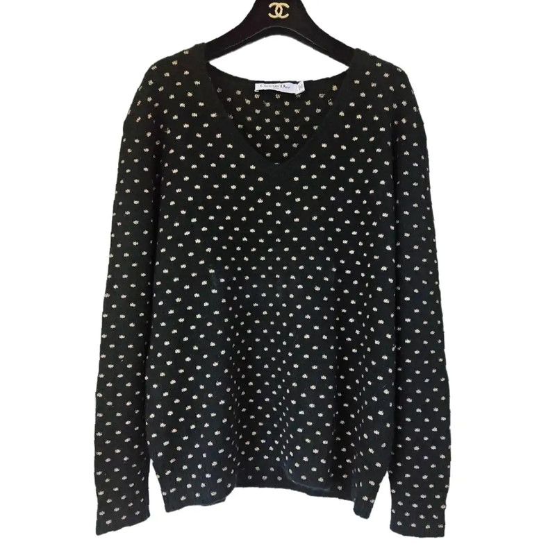 Dior Dior Black Wool Polka Dot Long Sleeve Sweater 0089 Size ONE SIZE - 2 Thumbnail