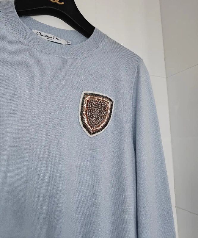 Dior Dior Women's Long Sleeve Wool Sweater in Blue-Grey 0089 Size M / US 6-8 / IT 42-44 - 3 Thumbnail