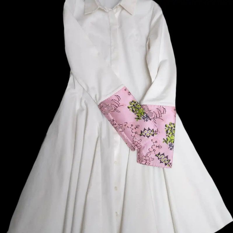 Dior Dior White Cotton Printed Long Sleeve Dress 0089 Size XS / US 0-2 / IT 36-38 - 2 Thumbnail