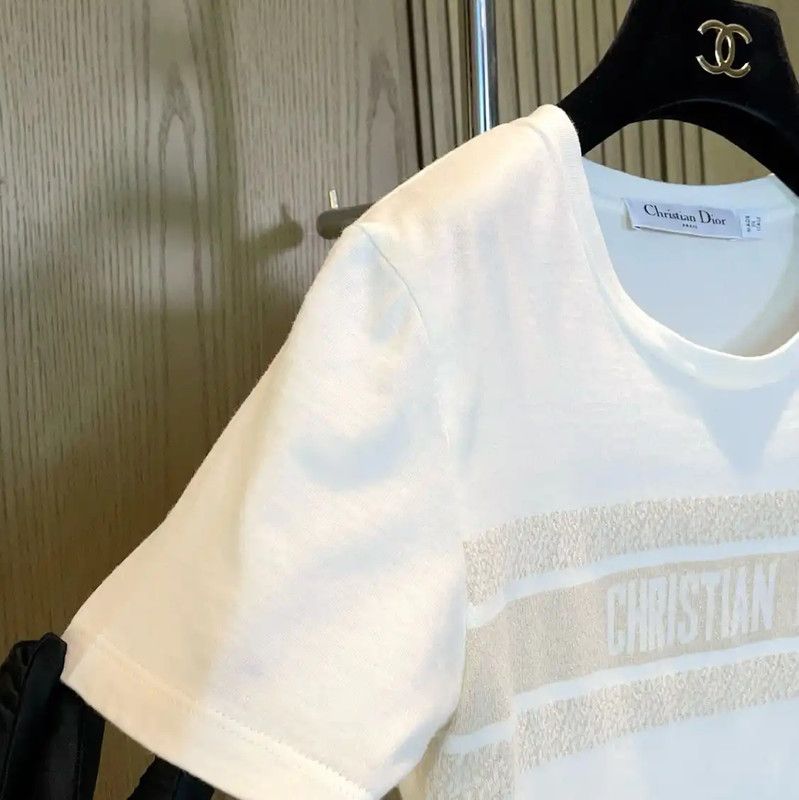 Dior Dior White Cotton Blend Summer T-Shirt 0089 Size XS / US 0-2 / IT 36-38 - 6 Thumbnail