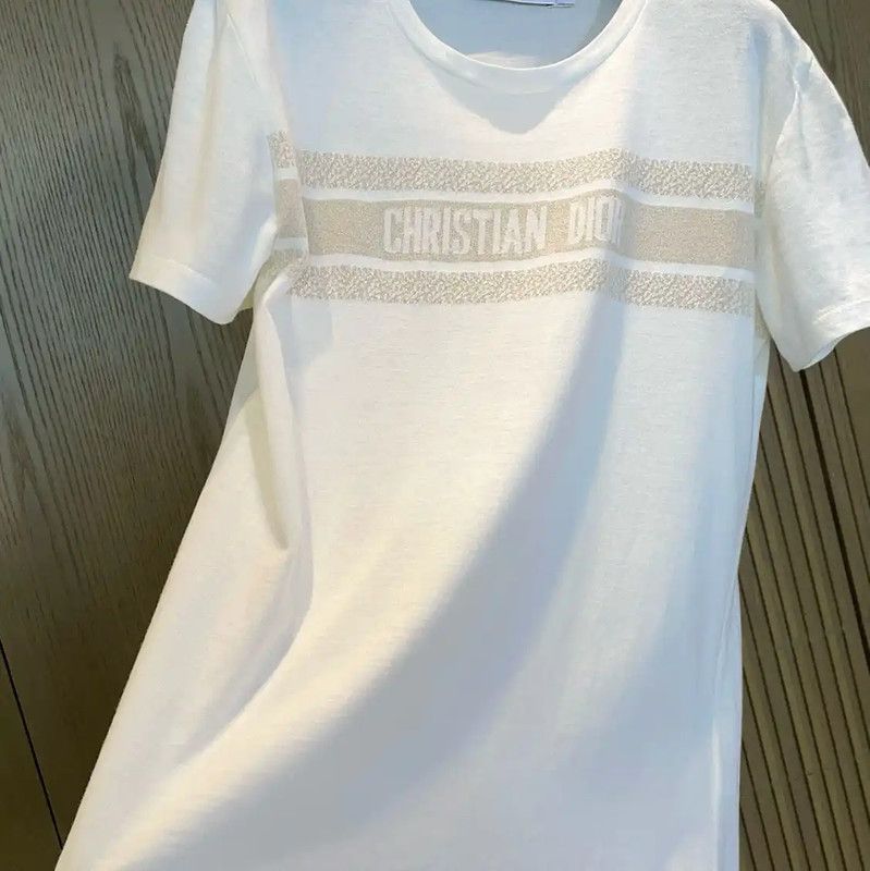 Dior Dior White Cotton Blend Summer T-Shirt 0089 Size XS / US 0-2 / IT 36-38 - 5 Thumbnail