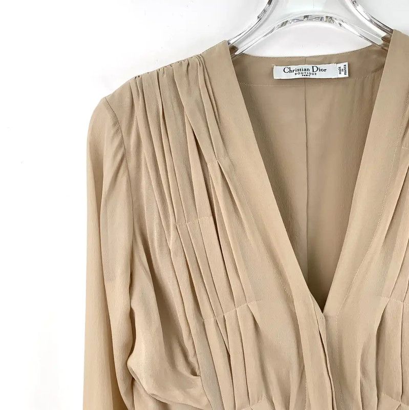 Dior Dior Beige Silk Long Sleeve Dress 0089 Size XS / US 0-2 / IT 36-38 - 3 Thumbnail