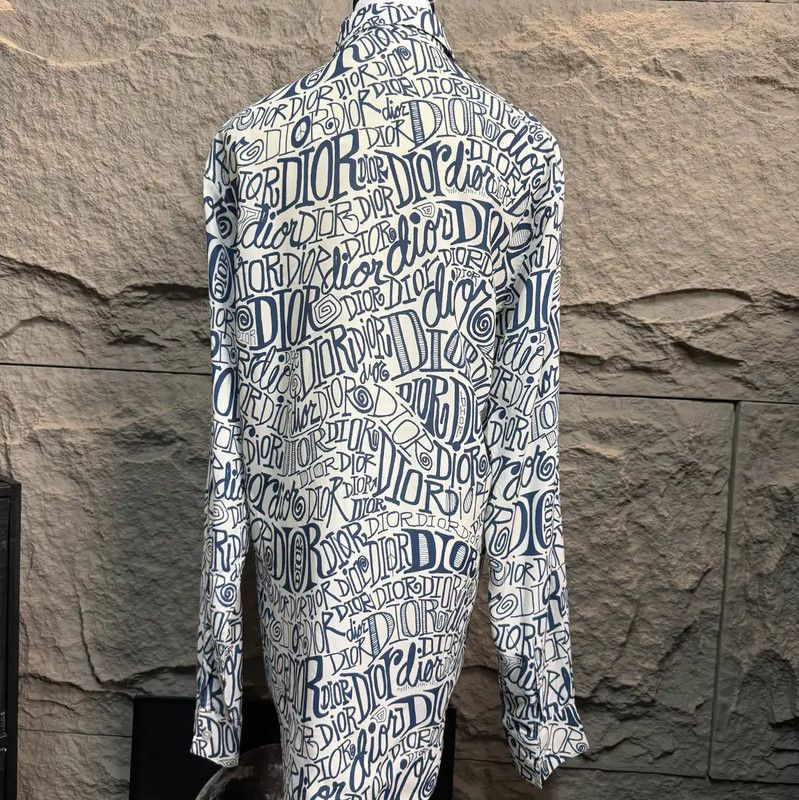 Dior Dior Women's Aqua Blue Logo Print Shirt 0089 Size M / US 6-8 / IT 42-44 - 2 Thumbnail