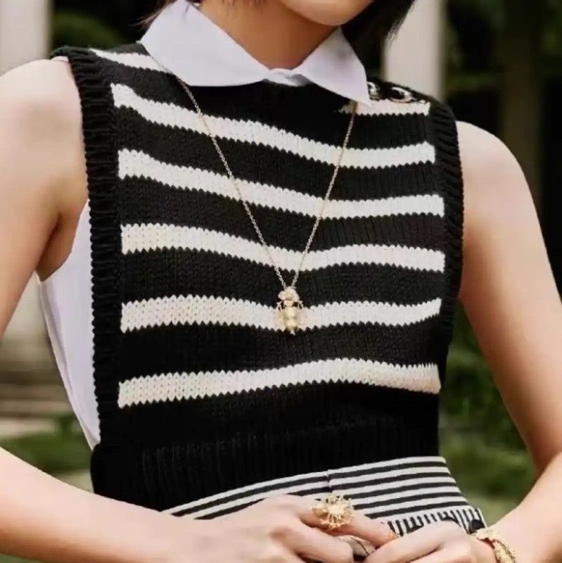 Dior Dior Black Striped Wool Sleeveless Sweater 0089 Size XS / US 0-2 / IT 36-38 - 7 Thumbnail
