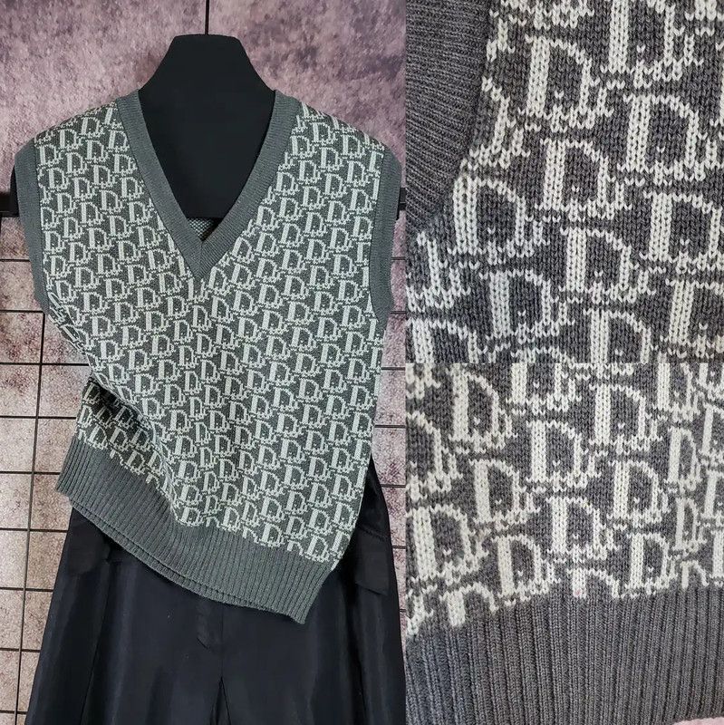 Dior Dior Women's Gray Wool Logo Sweater 0089 Size L / US 10 / IT 46 - 2 Thumbnail