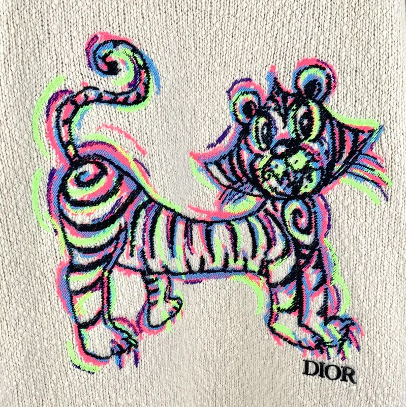 Dior Dior Beige Wool Women's T-Shirt with Tiger Design 0089 Size XL / US 12-14 / IT 48-50 - 4 Thumbnail