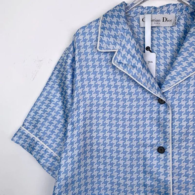 Dior Dior Blue Silk Short Sleeve Shirt 0089 Size XL / US 12-14 / IT 48-50 - 3 Thumbnail