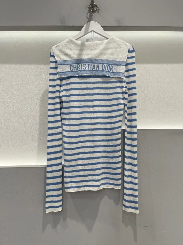 Dior Dior Striped Blue Silk Long Sleeve Top 0089 Size ONE SIZE - 2 Thumbnail