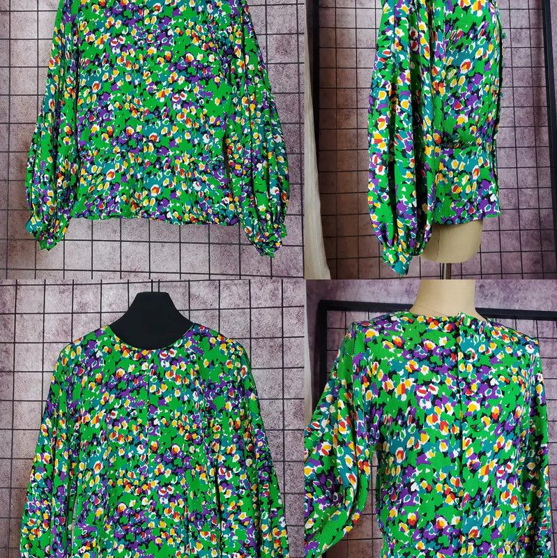 Dior Dior Green Floral Silk Long Sleeve Blouse 0089 Size M / US 6-8 / IT 42-44 - 2 Thumbnail