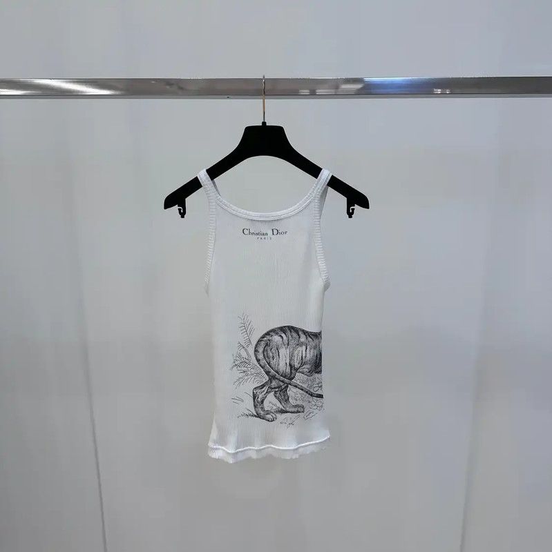 Dior Dior White Women's Graphic Tank Top 0089 Size S / US 4 / IT 40 - 2 Thumbnail