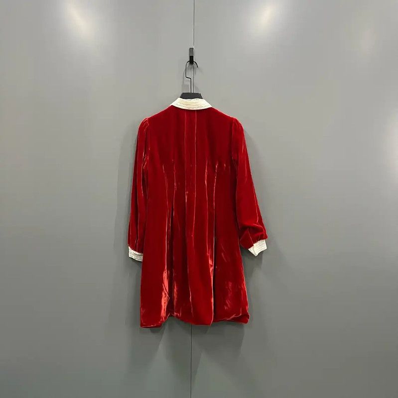 Dior Dior Red Cotton Long Sleeve Dress 0089 Size ONE SIZE - 3 Thumbnail