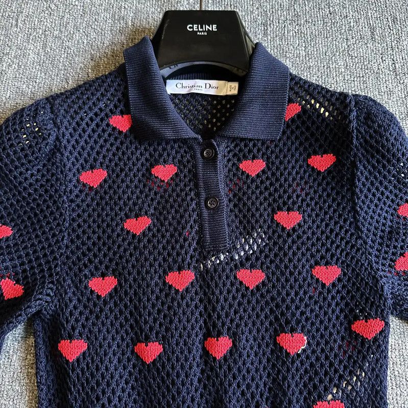 Dior Dior Spring Autumn Navy Heart Print Dress 0089 Size S / US 4 / IT 40 - 2 Thumbnail
