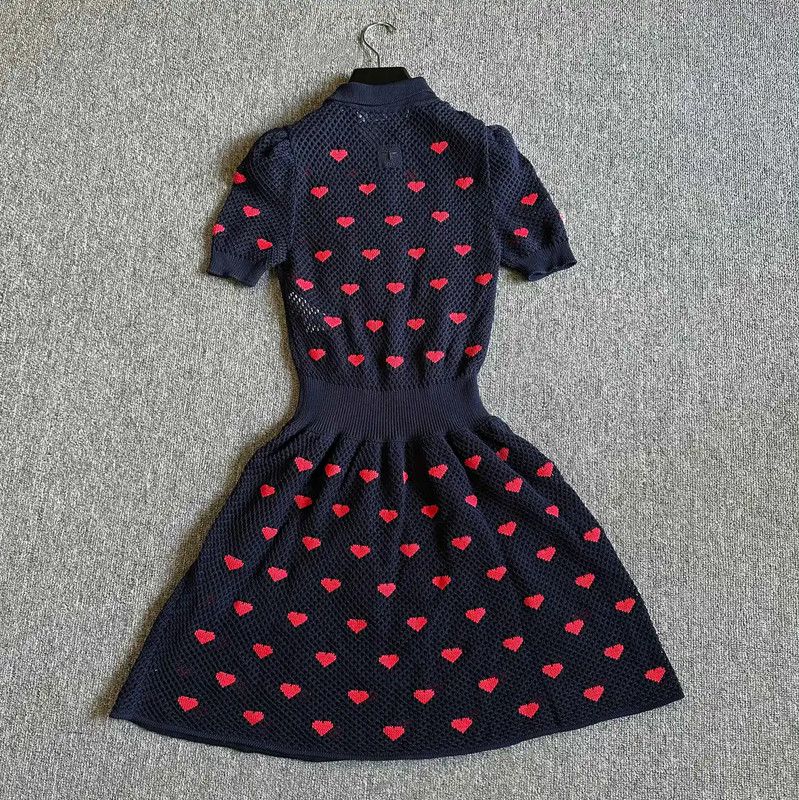 Dior Dior Spring Autumn Navy Heart Print Dress 0089 Size S / US 4 / IT 40 - 3 Thumbnail